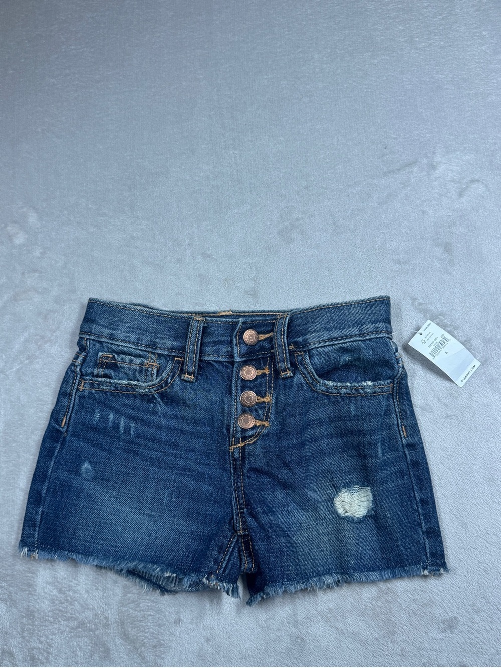 NWT Old Navy Girls Distressed Denim Raw Hem 100% Cotton Blue Jean Shorts Size 6
